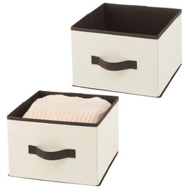 mDesign Set of 2 Fabric Storage Boxes - Wardrobe Organiser - Classic Pattern Fabric Box for Clothes, Blankets, Accessories and More - Cream/Brown
