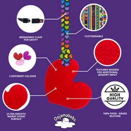 Oojamabobs Sensory Heart pendant chew necklace, smooth & bumpy texture - Autism ADHD stimming/anxiety aid - Red with lanyard (8 designs available!) (54cm, Plain red)