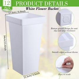 Beeveer 12 Pcs Flower Buckets 13.4 Inch Plastic Floral Bucket for Cut Flowers Modern Square Vases for Centerpieces Display Decorative Plastic Vases for Table Home Wedding Decorations (White)