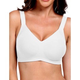 Bras for Women No Underwire Push Up Bra Wireless Seamless Full Coverage Bralettes Supportive T Shirt Bras, White, L