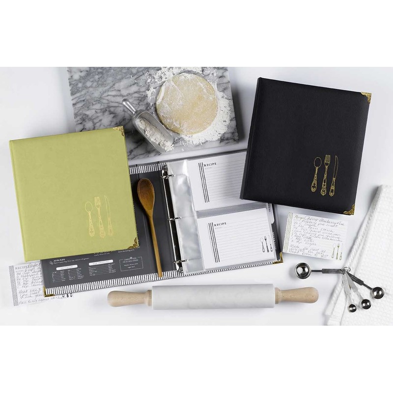C.R. Gibson Black and Gold Faux Leather Recipe Book With
