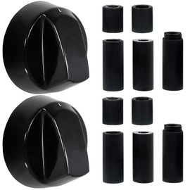 CUIDAKJ Pack of 2 Black Control Knobs with 10 Adaptors Rotary Knobs Stove Knobs Knobs Switch, Universal Switch Knobs Diameter 42 mm for All Types of Oven, Hob and Hob, Universal Knob Set Black