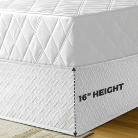 Box Spring Cover, Wrap Around Bed Skirt King Size Bed Skirt,16 Inch Tailored Drop Dust Bedskirt with Adjustable Elastic Belts,Three Fabric Sides, Easy Fit (White, King)