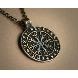 Baldur Jewelry - Ancient Aegishjalmur Helm of Awe Viking Norse Protection Necklace Pendant Amulet - Talisman Necklace Protection - Viking Jewelry Gift - Viking Protection Pendant - Brass Necklace