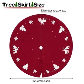 Qpout Christmas Tree Skirt with Pearls Snowflake Christmas Tree Elk Embroidery Knitted Red Christmas Rug Tree Skirt Strap Fixing Holiday Decorations 48 Inches