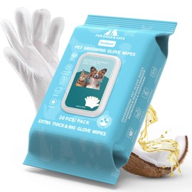 Funfawn Pet Cleaning Glove Wipes for Dogs & Cats - Extra Thick Hypoallergenic Deodorizing Pet Bathing Wipes - Rinse Free Grooming Wipes for Pet Daily Care and Traveling - Unscented, 20 pcs