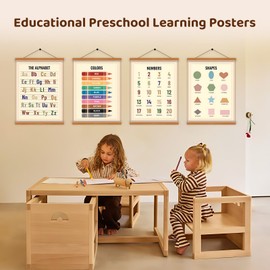 Benjia Alphabet Number Shape Color Poster Hanger Frame Set of 4, Preschool Educational Learning Poster Nursery Classroom Wall Hanging Decor for Toddler Kids Playroom Homeschool, 12x16 inch