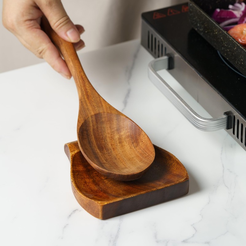 Acacia Wood Spoon Rest Spoon Holder for Stove Top, Utensil