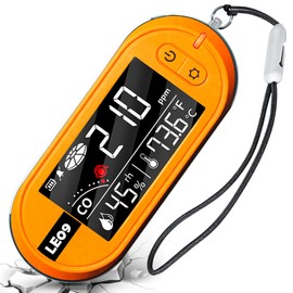 LSENLTY Portable CO Detectors Support 500 Hours Standby Time, 3-in-1 CO Detector (Temperature, Humidity and CO), Alarm Function and Lanyard Design for Camping, Travel, Cars, Orange