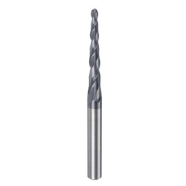 sourcing map Tapered Ball Nose End Mill CNC Router Bit, 1.5mm Radius 1/4" Shank Solid Carbide TiAlN Coated Upcut Spiral 2 Flutes Cutter Milling Tool, 3mm Dia 3" Total Length
