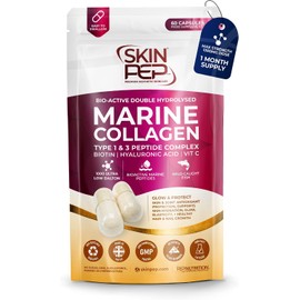 Marine Collagen Peptides - SkinPep | 60 Capsules, 1300mg Per Serving | WildCaught Bioactive 1000 Daltons | Hyaluronic Acid | VIT C | Clean & Pure, No Fillers | Collagen Supplements for Women and Men
