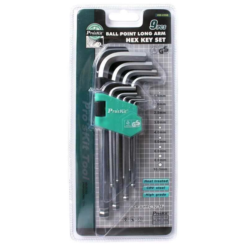 Pro 'sKit HW-229b Ball Point Long Arm Hex Key Set,