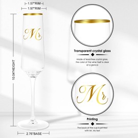 Mr and Mrs Wedding Champagne Flutes with Long Stem,Bride and Groom Toasting Crystal Glass Set, Bridal Shower Gift, Engagement Gifts for Couples, Newlyweds, Anniversary
