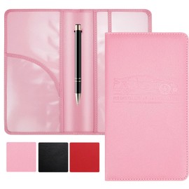 HIIXHC Car Registration and Insurance Holder, 9.4 x 5-inch Premium Leather Card Holder for Cards, Driver's Essentials vehicle Glove Box Organizer, Important Documents and Driver's License (Pink)