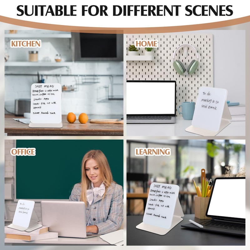 Dunzoom 2 Pcs Small Glass Desktop Whiteboard with Reversable Stand
