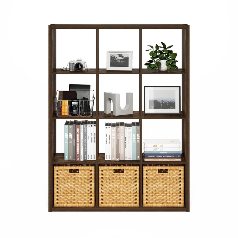 Furinno Cubicle Open Back Decorative Cube Storage Organizer, 12-Cube, Amber