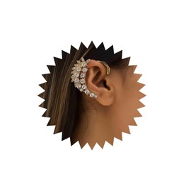 Aneneiceera Punk Crystal Wing Cuff Wrap Earrings Gold Cz Angel Wing Clip on Earrings Rhinestone Wrap Around Earrings Vintage Cz Wing Cartilage Climber Cuff Earrings Jewelry for Women (Gold)