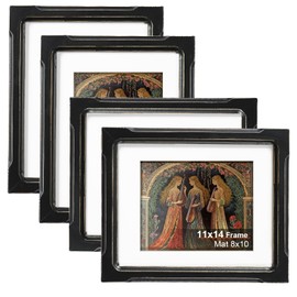 Patouque 11x14 Black Picture Frame, Wooden Photo Frames for Wall or Tabletop Display, 4 Pack 11x 14 Frame with Plexiglass, Display Pictures 8x10 with Mat or 11x14 Without Mat for Déco