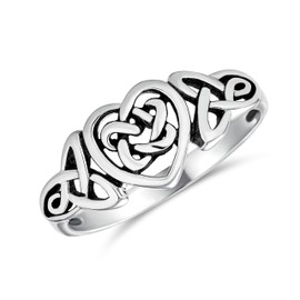 Personalize Dainty Best Friends Irish Celtic Love Knots BFF Infinity Heart Promise Ring 1MM Band For Teen Women Oxidized .925 Sterling Silver Customizable