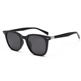 EMRIM New Polarized Sunglasses Mens & Women - Retro UV400 Sunglasses Womens Mens- Rectangular Sun Glasses Men Sun Glasses Women -UV Protection for Styling, Everyday Wear+Case & Pouch (Black, Black)