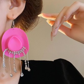 Cowboy Earrings for Women Western Earrings Cowboy Hat Dangle Earrings Rhinestone Tassel Drop Earrings Western Country Concert Jewelry Gifts for Women