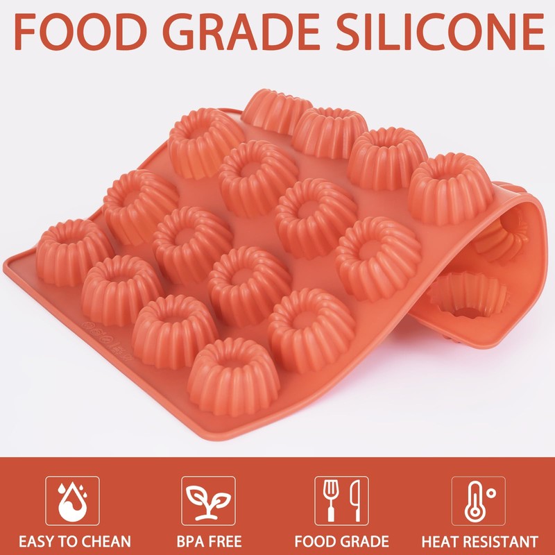 Silikon Gugelhupf Backform Set, 4 Stück, Mini Kuchenformen mit 24