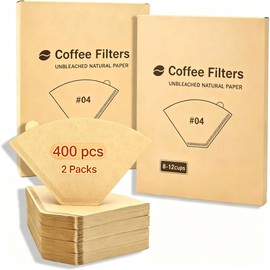 400 Count #4 Cone Coffee Filters, Unbleached Natural Paper 8-12 Cup, Disposable Cone Filters for Pour Over, Drip Coffee Makers (400 Count)