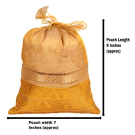 Touchstone Gorgeous Gift Wrapping bags reusable environment friendly Large Drawstring Elephant Pattern Brocade for birthdays, wedding, return present packing set. pack of 9. 9x7 inches.