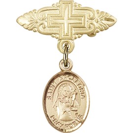 Gold Filled Baby Badge with St. Apollonia Charm and Badge Pin with Cross 1 X 3/4 inches