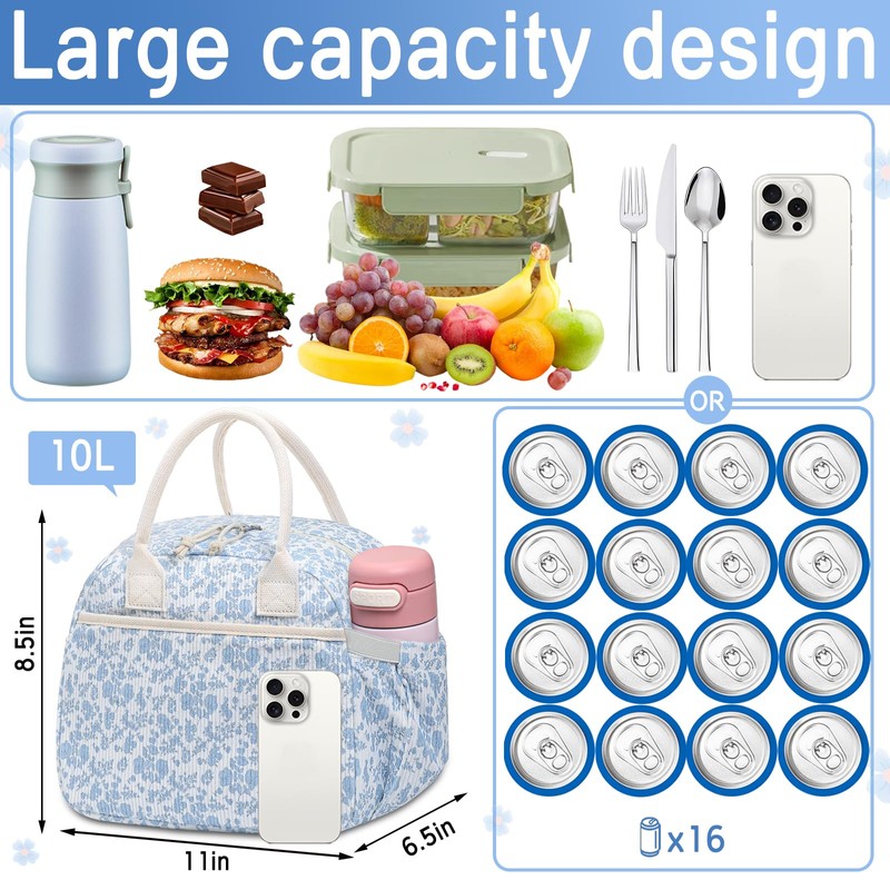 Lunch Box for Women, Insulated Lunch Bag Cute Corduroy Lunchbag