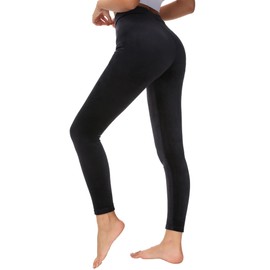Dolcevida Women Velvet Leggings High Waist Buttery Soft Warm Velvet Stretch Seamless Yoga Pant（Black,L