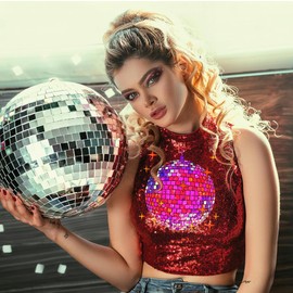 MAYJOYDIY 4 Size Disco Ball Stencil 6~11.8inch Dancing Party Dazzling Ball Stencil with Paint Brush Shiny Star Music Bar Party Light Templates for Furniture Windows Wood Wall Tile Canvas Fabric Floor