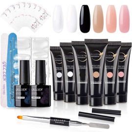 Gellen Poly Nail Gel Kit Nail Extension Set - With 6 Colors Classic Clear White & Black Nudes Manicure Tools Gel Acrylic Nail Kit Trial Technician Starter All-in-One Gift for Women