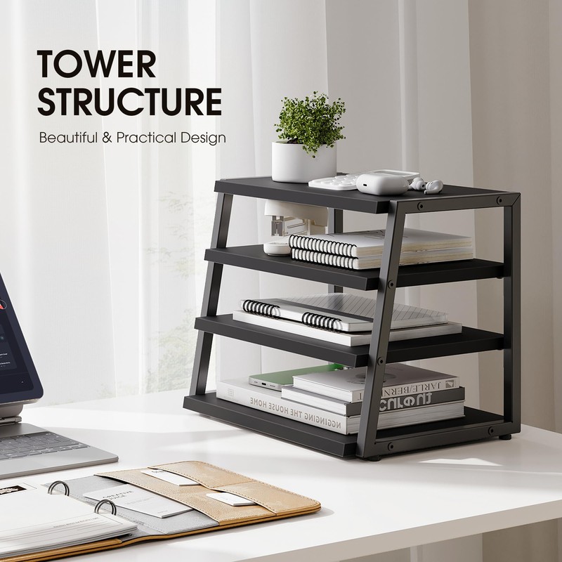 Fenge Desk Shelf Organizer, 4 Tier Desktop Shelf, Wood and
