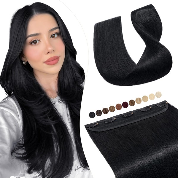 Elailite Real Hair Clip-In Extensions, 1 Weft, #1 Black, 50