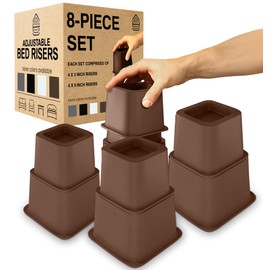 Home Intuition Heavy Duty Adjustable Bed Risers Furniture Riser 3, 5 or 8-Inch, 4 Pack, 8-Piece Set (Espresso Brown)