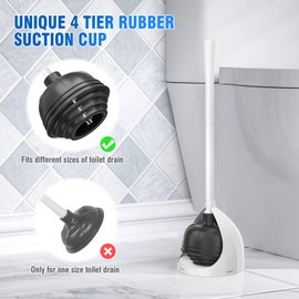 uptronic 2 Pack Toilet Plunger with Holder, Unique Plunger with All-Angle Design, Plungers for Bathroom with Holder, Toilet Plunger Heavy Duty- White