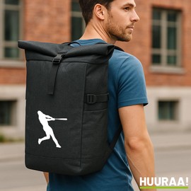 Huuraa Messenger Backpack Baseball Silhouette Gift 30-44 Litres Black Melange Roll-Top Fairtrade Baseball Gift Idea
