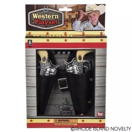 Rhode Island Novelty Complete  Double Western  Play Gun Set Holster Sheriff