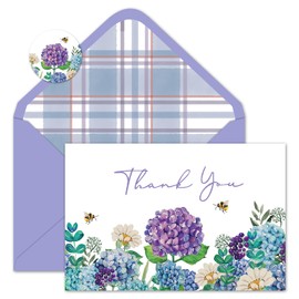 Whaline 24 Pack Floral Thank You Cards Bulk Hydrangea Greeting Cards with Envelope Sticker Watercolor Blue Purple Flower Blank Note Cards for Wedding Birthday Baby Shower Party, 4 x 6 Inch