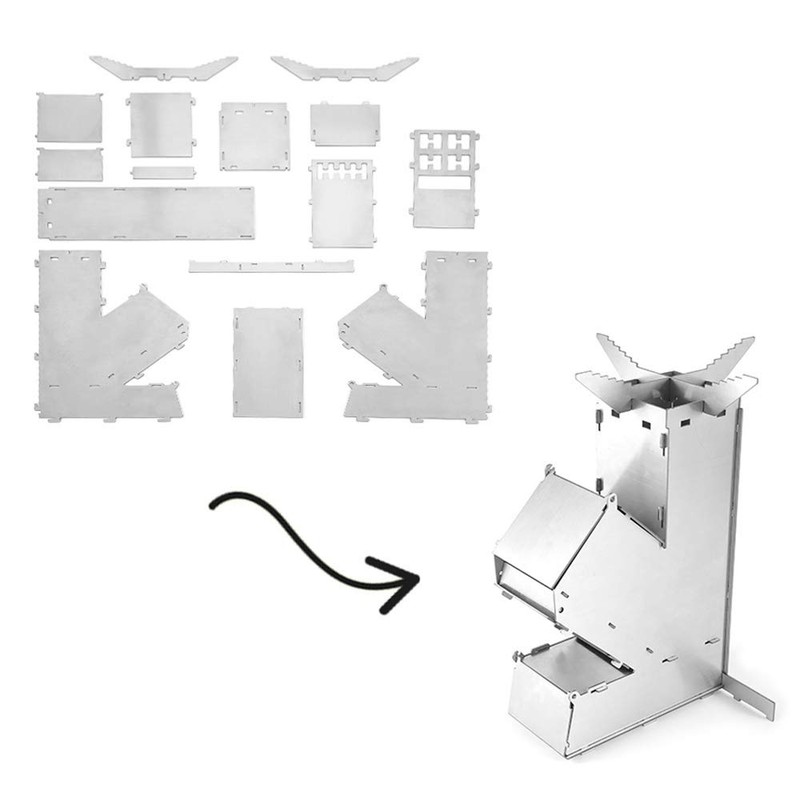 Outdoor Collapsible Wood Burning Stove Detachable Portable Stainless Steel Rocket
