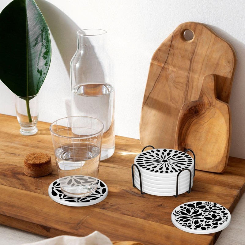 Aowced Drink Absorbent Coasters with Holder Set of 6, Ceramic