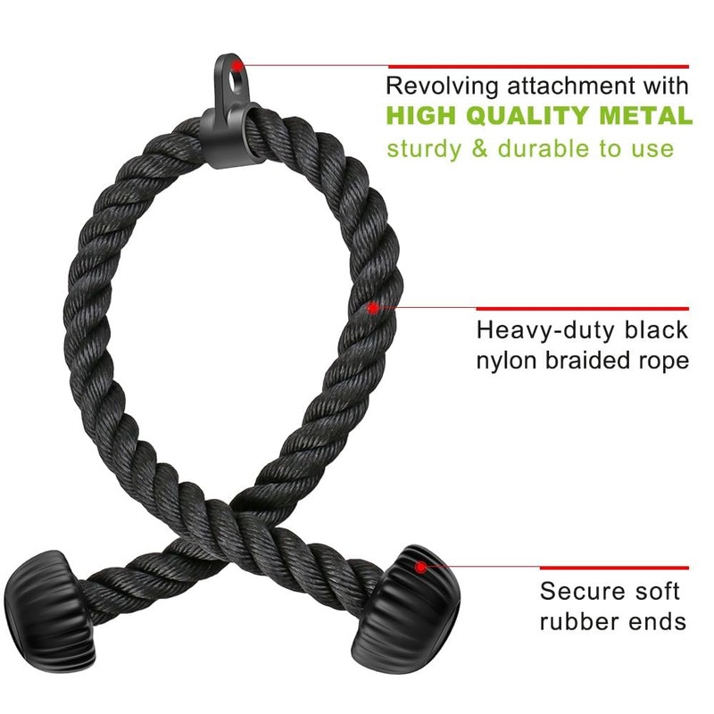 SELEWARE Triceps Rope with Non-Slip Soft Rubber Ends Home Gym