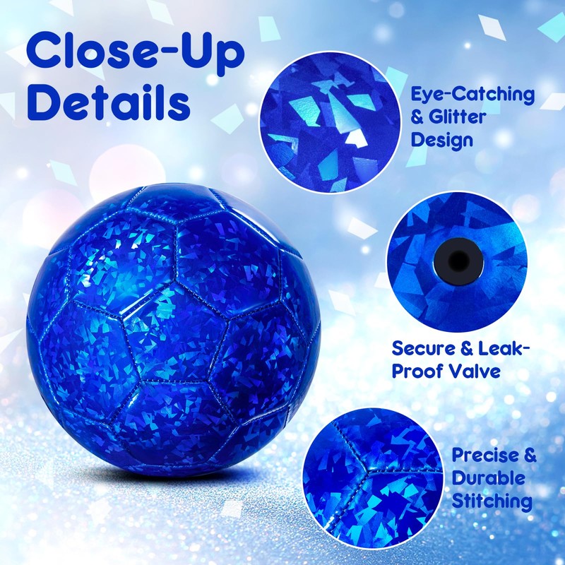 Paokoo Kids Soccer Ball Size 3, Blue Glitter Training Ball
