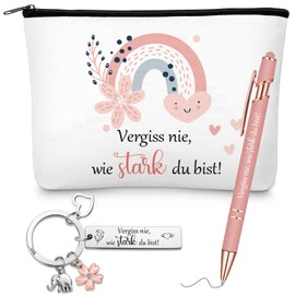 Xuniea Motivation Gift Set Includes Inspirational Cosmetic Bag Motivational Ballpoint Pen and Excitement Keyring Courage Gifts for Friend Colleague Family, As shown in the picture, Flower + Elephant