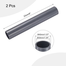 sourcing map PVC Rigid Tube Round Pipe Tubing Hardware Tubing 34mm ID 40mm OD 9" Length Light Grey High Impact for Water Pipe, Crafts, Cable Sleeve 2pcs
