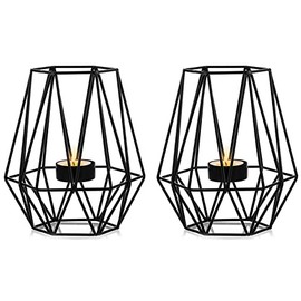 Nuptio - 2 portavelas negras para sala de estar, diseño geométrico hexagonal para decoración de mesa de boda, portavelas votivo para fiestas de cumpleaños, eventos y decoración del hogar