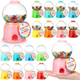 Foilswirl 8 Set Candy Theme Party Favors with 5 Inch Mini Candy Dispenser Thank You Cards Plastic Gumball Machines for Birthday Party Supplies Sweet Celebration Decorations