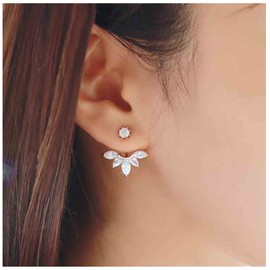 Yheakne Boho Crystal Lotus Jackets Earrings Gold Crystal Stud Earrings Sparkle Rhinestone Ear Jackets Earrings CZ Ear Climber Earrings Wedding Earrings Jewellery for Women and Girls, Silver, Crystal