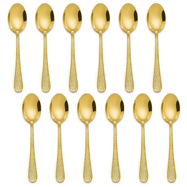 12-Piece Gold Coffee Spoons, E-far 6-Inch Stainless Steel Espresso Spoons,